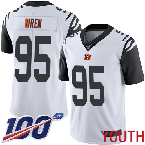 Cincinnati Bengals Limited White Youth Renell Wren Jersey NFL Footballl 95 100th Season Rush Vapor Untouchable